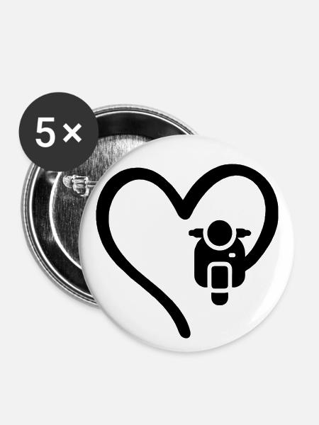 Motorroller Herz Scooter - Buttons groß 56 mm (5er Pack) - Weiß