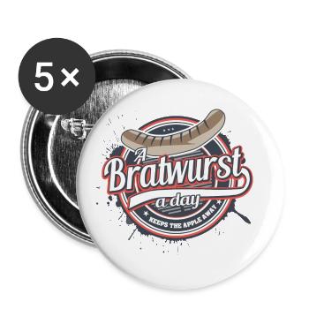 A Bratwurst a day keeps the apple away - Buttons groß 56 mm (5er Pack) - Weiß - Vorne