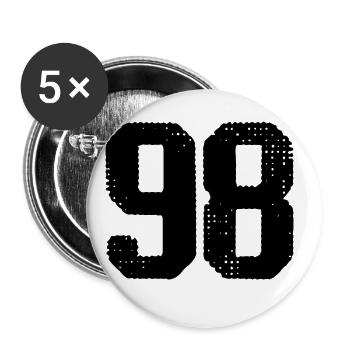 98 Zahl Trikot - Buttons groß 56 mm (5er Pack) - Weiß - Vorne