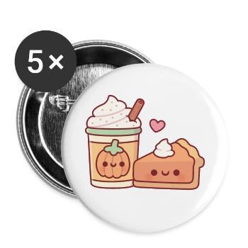 Mignon latte aux épices à la citrouille et tarte à la citrouille - Lot de 5 grands badges (56 mm) - blanc - Devant