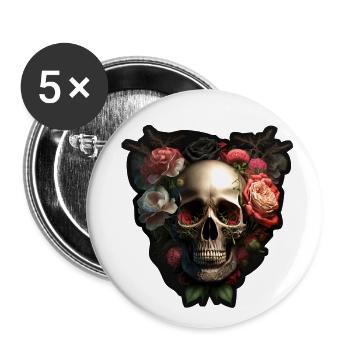 Skulls n' Roses - Buttons groß 56 mm (5er Pack) - Weiß - Vorne