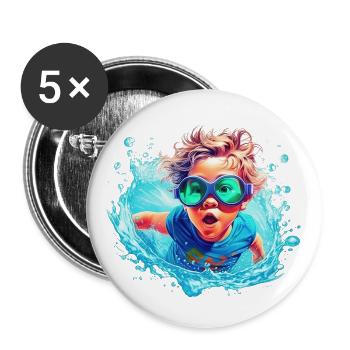 Junge im Wasser - Buttons groß 56 mm (5er Pack) - Weiß - Vorne