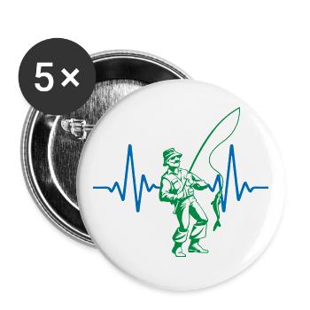 Herzschlag Angler Angeln | Farben änderbar - Buttons groß 56 mm (5er Pack) - Weiß - Vorne