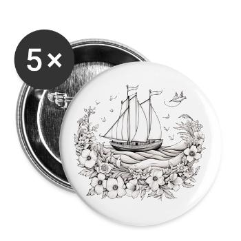 Kleines Segelboot - Buttons groß 56 mm (5er Pack) - Weiß - Vorne