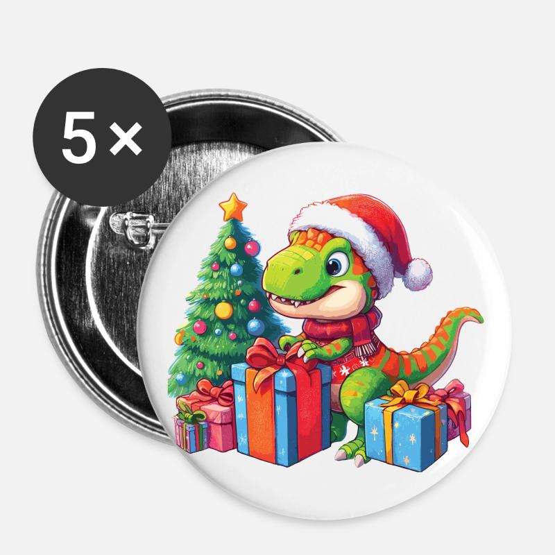Little T-Rex Dino Unwraps Gifts - Buttons large 2.2''/56 mm (5-pack) - white