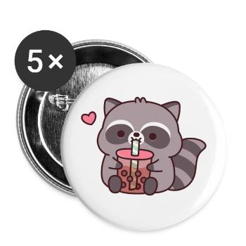 Cute Chubby Raccoon Loves Bubble Tea - Buttons large 2.2''/56 mm (5-pack) - white - Front