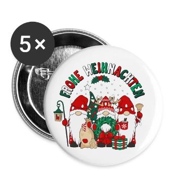 Frohe Weihnachten Wichtel Gnomies - Buttons groß 56 mm (5er Pack) - Weiß - Vorne