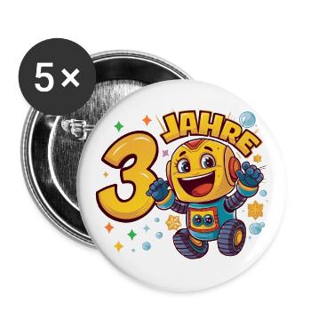 Dritter Geburtstag Kleiner Astronaut Roboter - Buttons groß 56 mm (5er Pack) - Weiß - Vorne