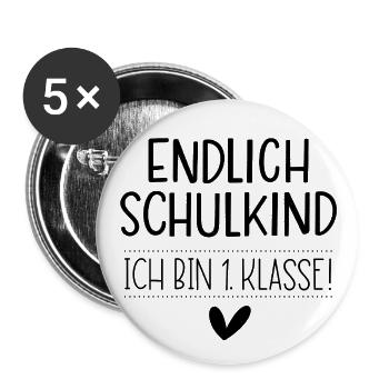 Endlich Schulkind - Buttons groß 56 mm (5er Pack) - Weiß - Vorne