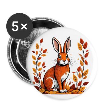 Herbst-Kaninchen - Buttons groß 56 mm (5er Pack) - Weiß - Vorne