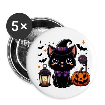 Kitty Spooky Halloween v7 - Buttons large 2.2''/56 mm (5-pack) - white - Front