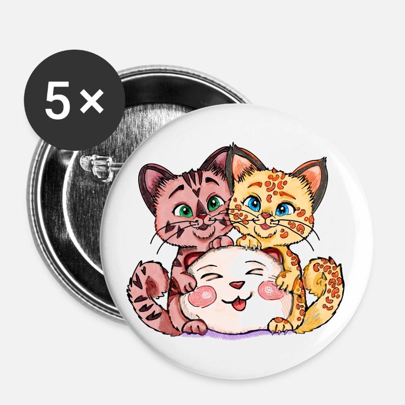 Two kittens with stuffed animal - Buttons large 2.2''/56 mm (5-pack) - white