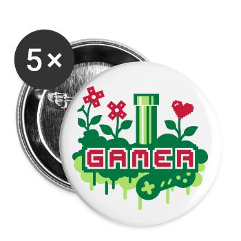Gamer Garden (Pipe & Flowers) - Buttons groß 56 mm (5er Pack) - Weiß - Vorne