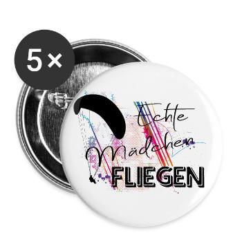Echte Mädchen fliegen Gleitschirm Paragliding - Buttons groß 56 mm (5er Pack) - Weiß - Vorne