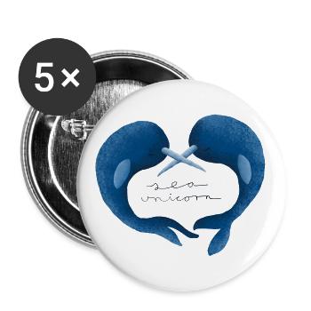 licorne de mer narval - Lot de 5 grands badges (56 mm) - blanc - Devant