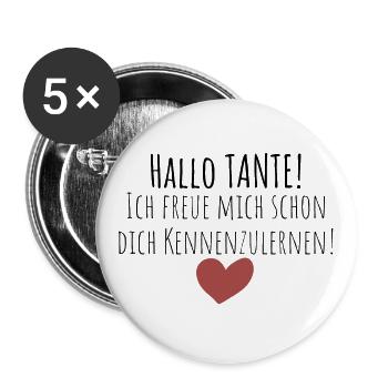Hallo Tante! Ich freue mich dich kennenzulernen! - Buttons groß 56 mm (5er Pack) - Weiß - Vorne