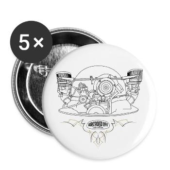 Aircooled Life - Culture automobile classique (Moteur) - Lot de 5 grands badges (56 mm) - blanc - Devant