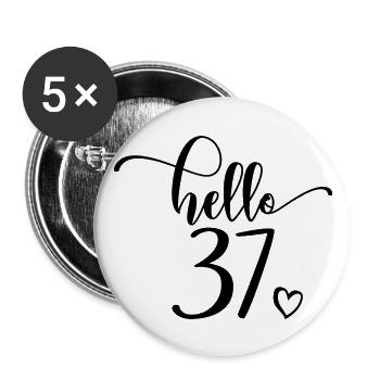 Hello 37 - Mignon cadeau de 37e anniversaire pour femmes - Lot de 5 grands badges (56 mm) - blanc - Devant