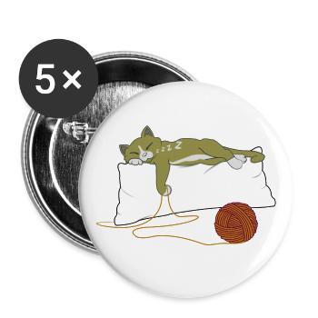 Sleeping shirt cat on pillow with balls of wool - Buttons large 2.2''/56 mm (5-pack) - white - Front