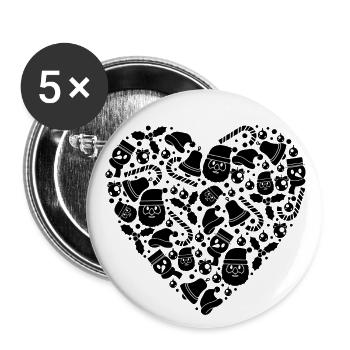 Cute Heart Xmas Stuff Candy Cane Santa & Snowman - Buttons large 2.2''/56 mm (5-pack) - white - Front