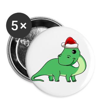 Dinosaur brontosaurus Christmas - Buttons large 2.2''/56 mm (5-pack) - white - Front