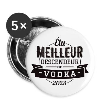 Élu meilleur descendeur de vodka 2023 - Lot de 5 grands badges (56 mm) - blanc - Devant