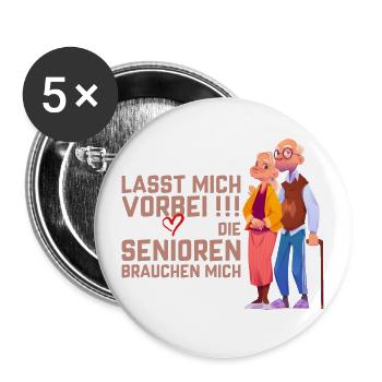 Vorbei Senioren brauchen Pfleger - Buttons groß 56 mm (5er Pack) - Weiß - Vorne