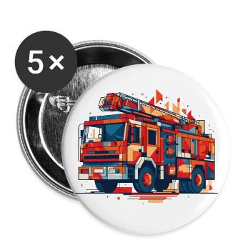 Camion de pompiers polygonal avec échelle tournante Brigade de pompiers - Lot de 5 grands badges (56 mm) - blanc - Devant