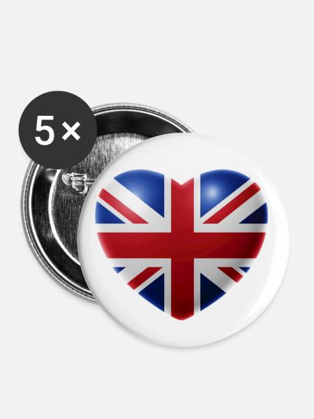 Herz (Großbritannien / Great Britain) - Buttons groß 56 mm (5er Pack) - Weiß