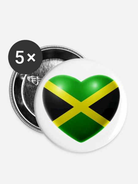 Heart (Jamaica / Jamaica) - Buttons large 2.2''/56 mm (5-pack) - white