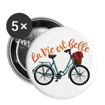 La Vie Est Belle - Life Is Beautiful French - Buttons large 2.2''/56 mm (5-pack) - white - Front
