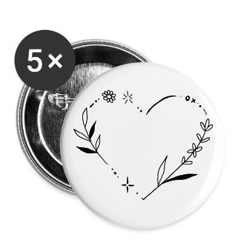 Cœur naturel - Lot de 5 grands badges (56 mm) - blanc - Devant