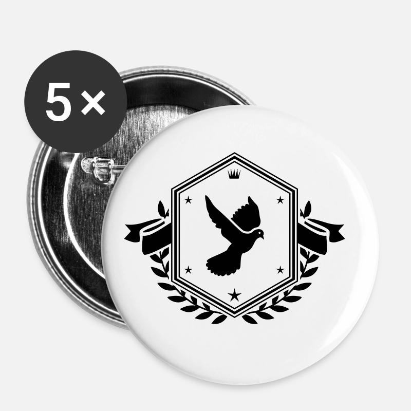 Taube Wappen - Buttons groß 56 mm (5er Pack) - Weiß