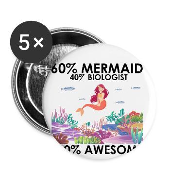 Mermaid Marine Biology Biology Ocean Sea - Buttons large 2.2''/56 mm (5-pack) - white - Front