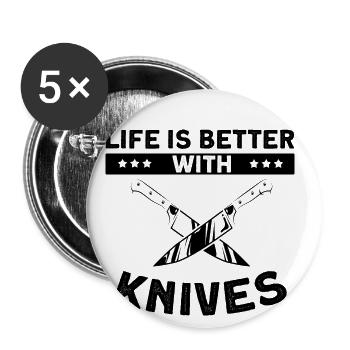 Leben ist besser mit Messer Messersammler - Buttons groß 56 mm (5er Pack) - Weiß - Vorne