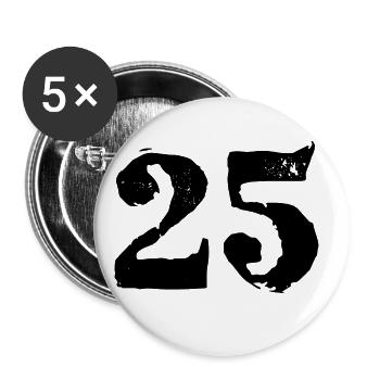 25 Zahl Trikot - Buttons groß 56 mm (5er Pack) - Weiß - Vorne
