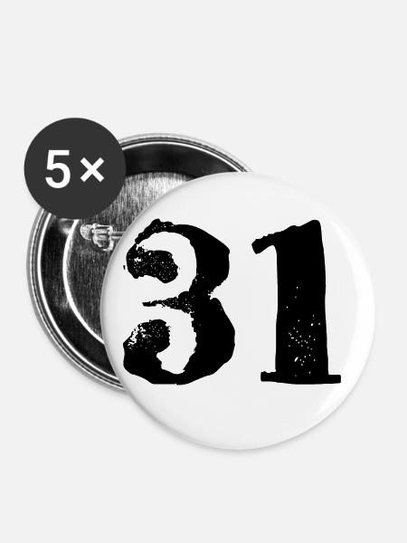31 Zahl Trikot - Buttons groß 56 mm (5er Pack) - Weiß