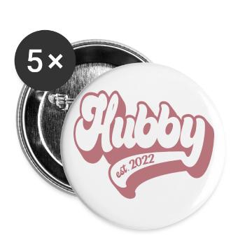 Hubby Est. 2022 - Futur mari, fête de fiançailles - Lot de 5 grands badges (56 mm) - blanc - Devant