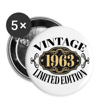 Jahrgang 1963 - 60 Jahre alt, Geschenk zum 60. Geburtstag - Buttons groß 56 mm (5er Pack) - Weiß - Vorne