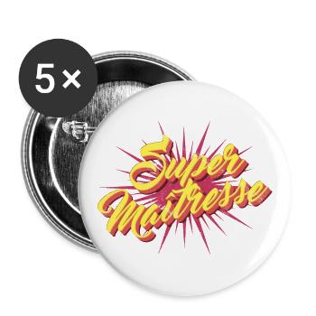 Super Maîtresse Vintage - École - Lot de 5 grands badges (56 mm) - blanc - Devant