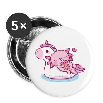 Süßer Axolotl Chilling auf Unicorn Pool Float Sommer - Buttons groß 56 mm (5er Pack) - Weiß - Vorne