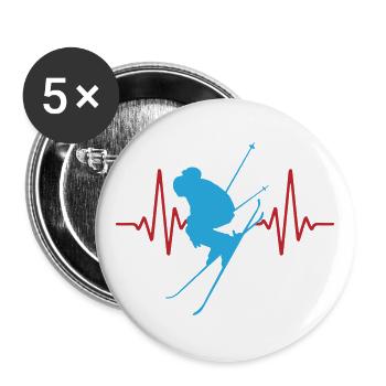 Herzschlag Ski Alpin | Farben änderbar - Buttons groß 56 mm (5er Pack) - Weiß - Vorne