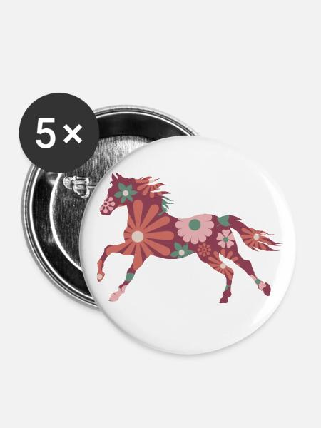 Ponyreiten - Buttons groß 56 mm (5er Pack) - Weiß