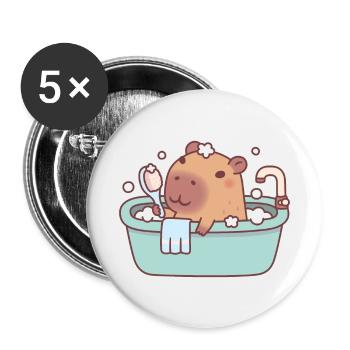 Cute Capybara Taking A Bath In Bathtub - Buttons large 2.2''/56 mm (5-pack) - white - Front