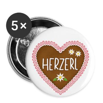Herzerl Lebkuchenherz - Buttons groß 56 mm (5er Pack) - Weiß - Vorne