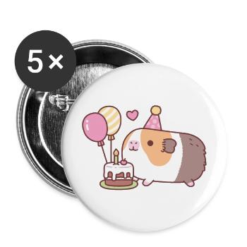 Cochon d’Inde mignon et gâteau d’anniversaire - Lot de 5 grands badges (56 mm) - blanc - Devant