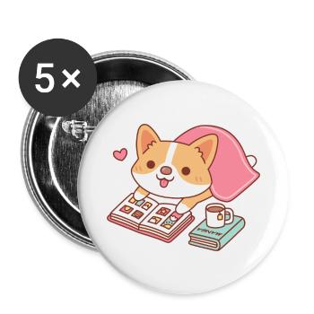 Mignon Corgi Aime Lire Des Mangas - Lot de 5 grands badges (56 mm) - blanc - Devant
