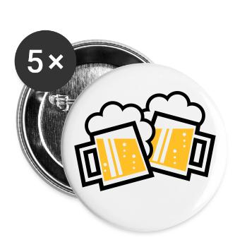 2 Bayrische Bierkrüge Stoßen An (Bier Maßkrüge 2C) - Buttons groß 56 mm (5er Pack) - Weiß - Vorne