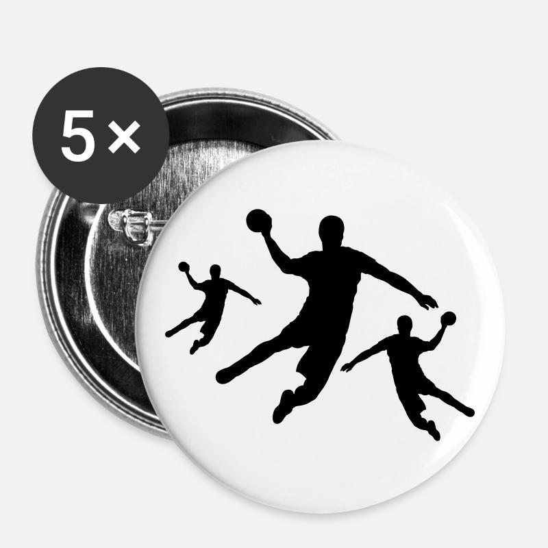 Drei Handballspieler - Buttons groß 56 mm (5er Pack) - Weiß