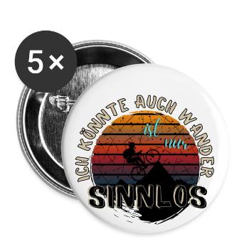 Biken Rad fahren Mountainbiken statt Wandern - Buttons groß 56 mm (5er Pack) - Weiß - Vorne